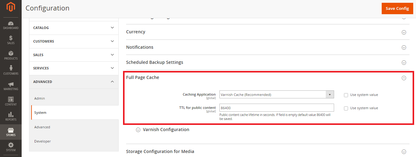 Enable varnish cache in the backend to speed up Magento 2 website