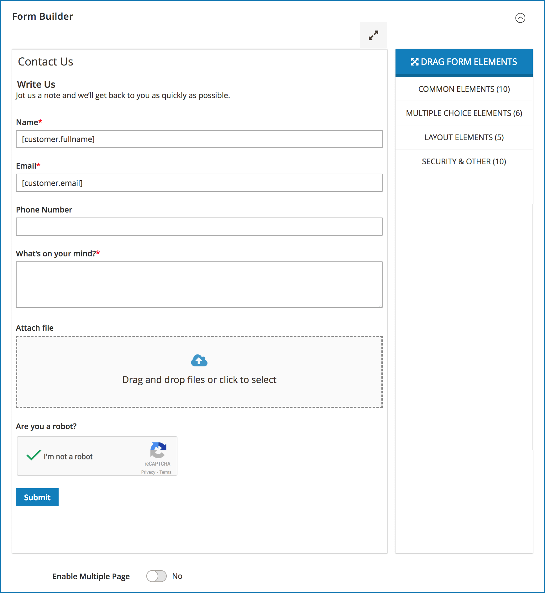 Magento 2 contact form_form builder