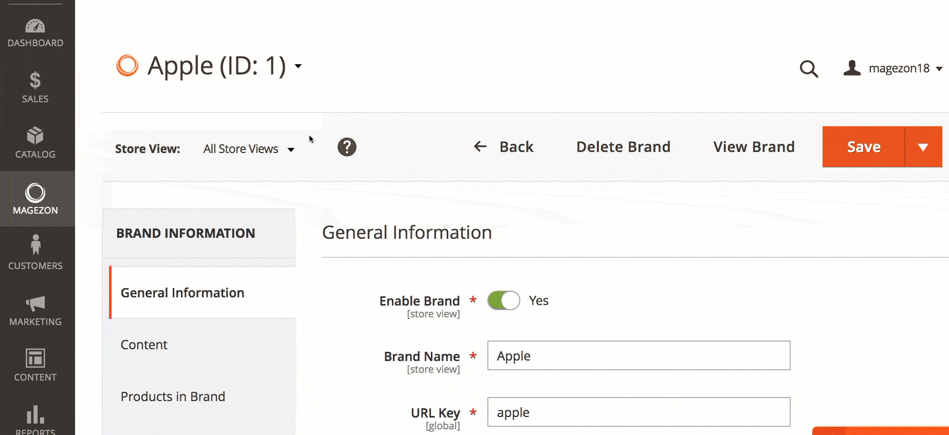 Edit multiple store views in brand edit page