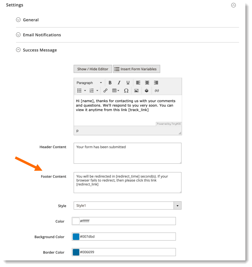 Blue Form Builder _ Footer content in success message
