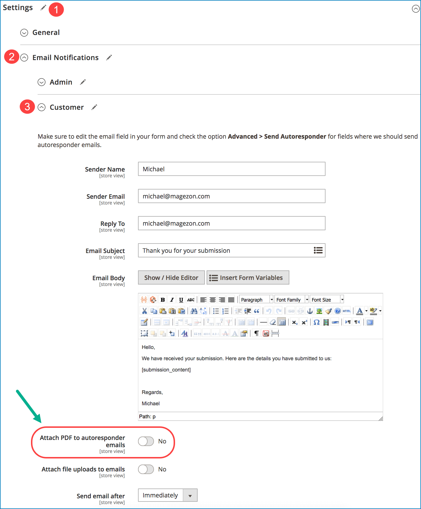 Include PDF attachment in form email notifications _ Customer