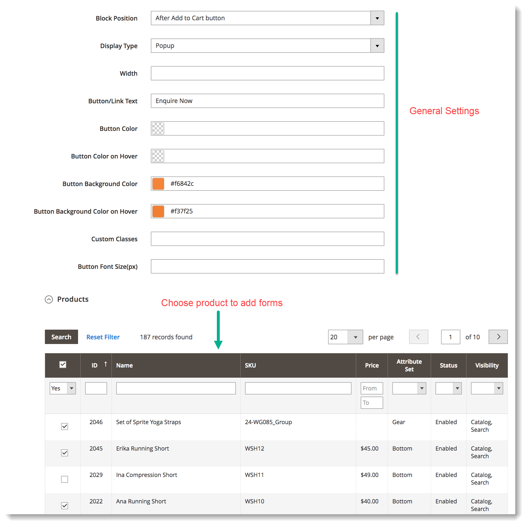 Add forms to product page _ Settings for plugin