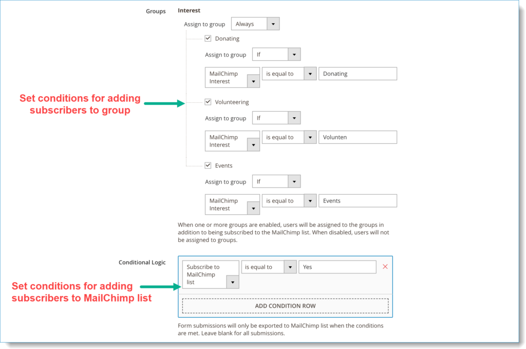 MailChimp plugin _ Conditional Logic