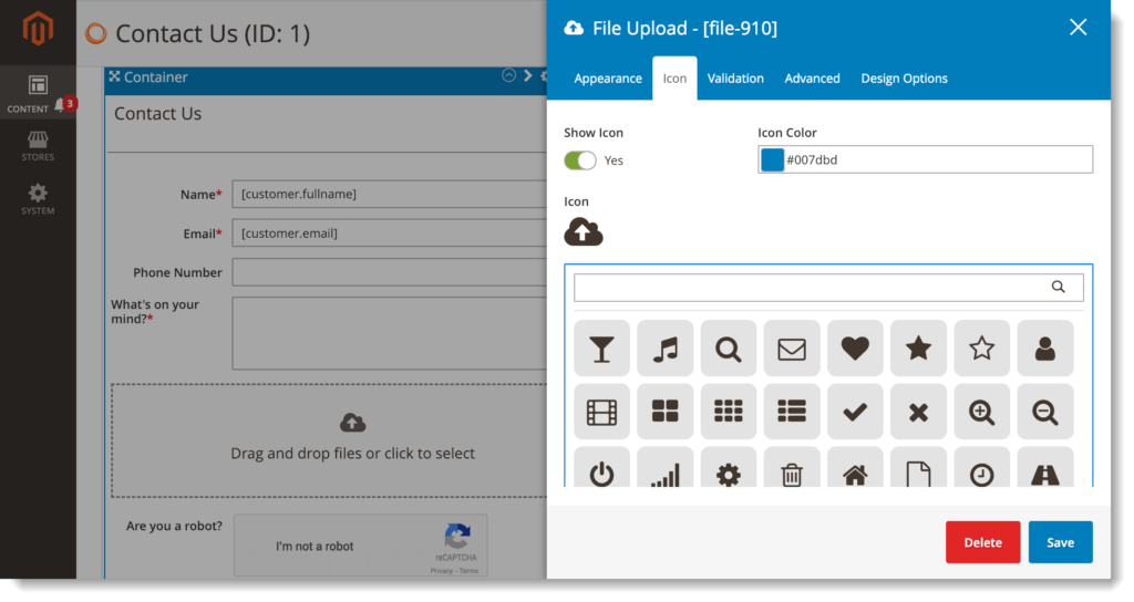 Magento 2 form builder extension _ File upload _ Icon tab