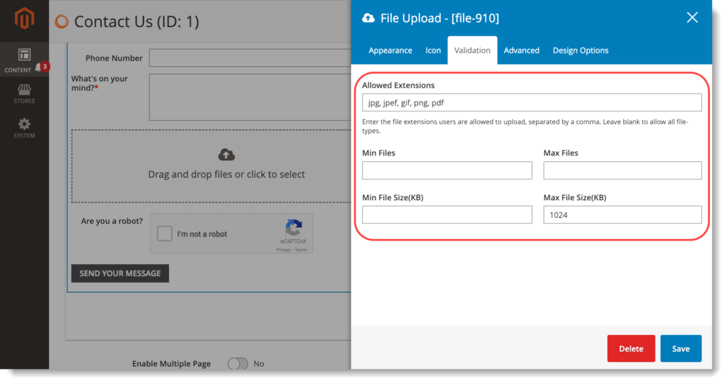 Magento 2 form builder extension _ File upload _ Validation