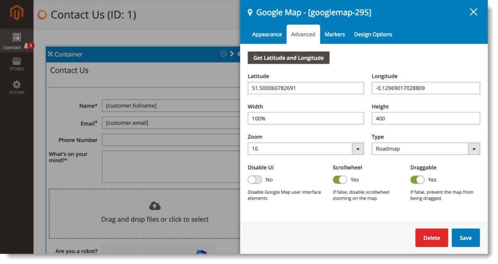 Magento 2 form builder _ Google Maps advanced tab