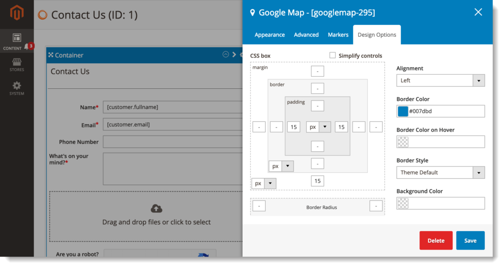 Magento 2 form builder _ Google Maps design options tab