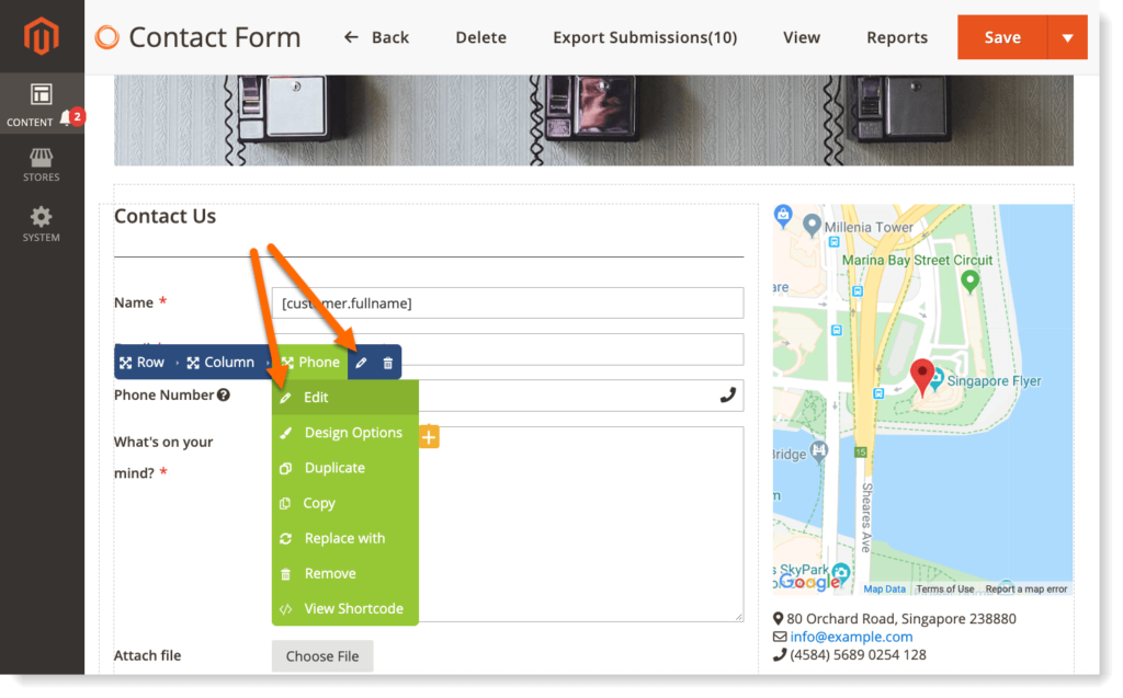 Open element settings