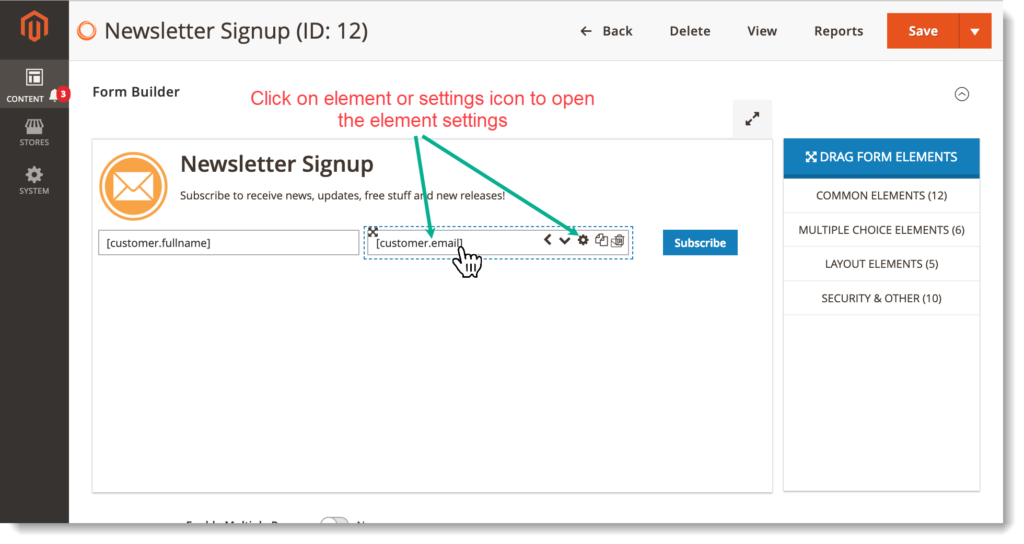 Magento 2 Form Builder _ Open element settings