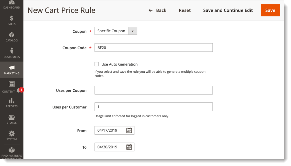 Add coupon codes in Magento 2 _ Add a specific code