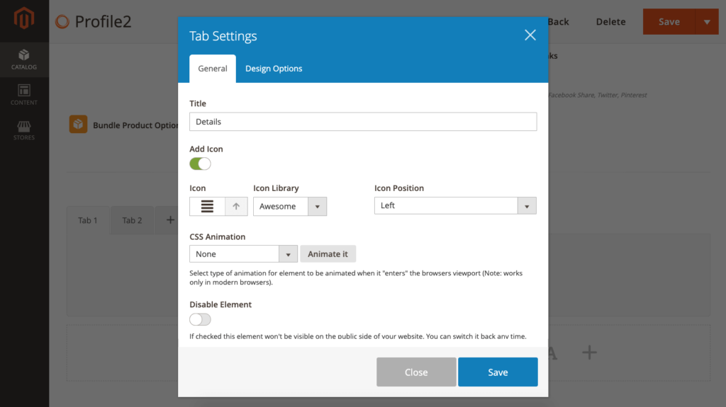 Customize Magento 2 product tabs _ Sub tab settings popup