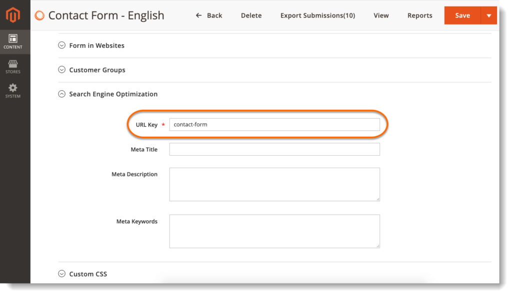 Enter URL key for the form in English