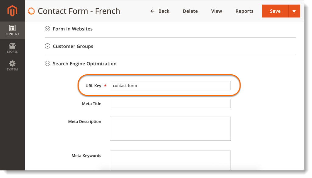 Enter URL key for the form in French that is the same as in English form