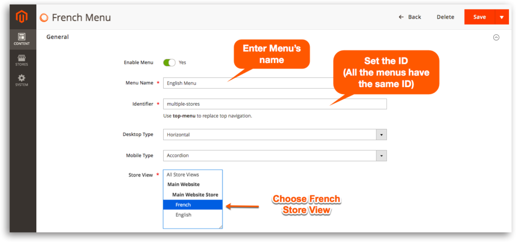 Multi-language menu: Configure General Tab