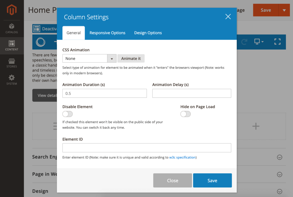 Column settings