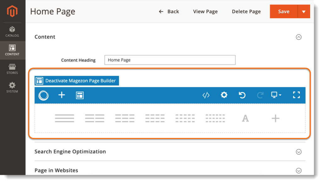 Magezon page builder interface