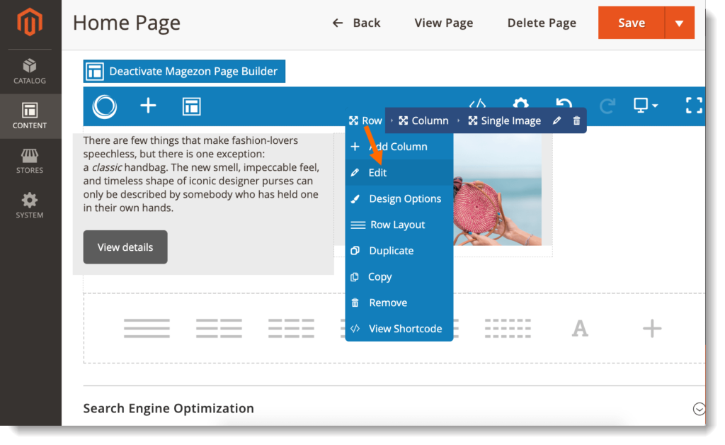 Open row settings