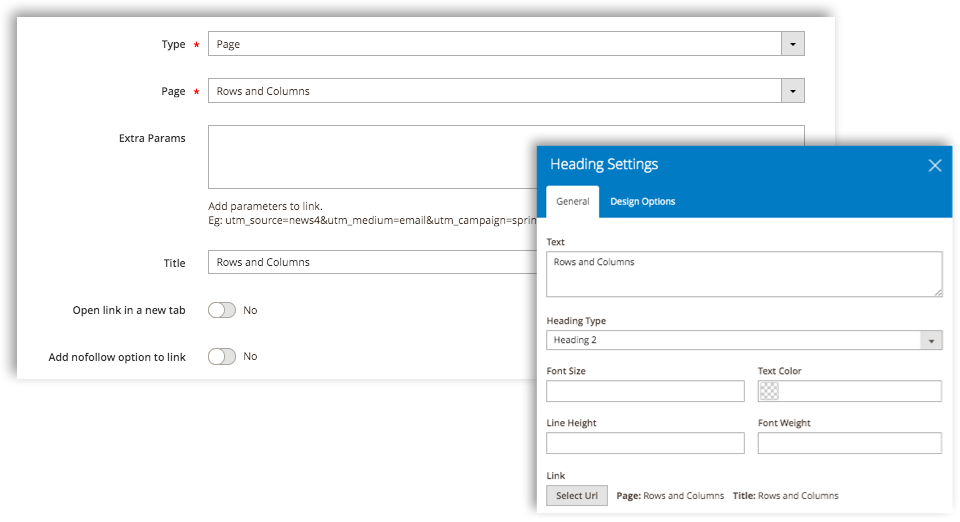 Heading - Page link backend