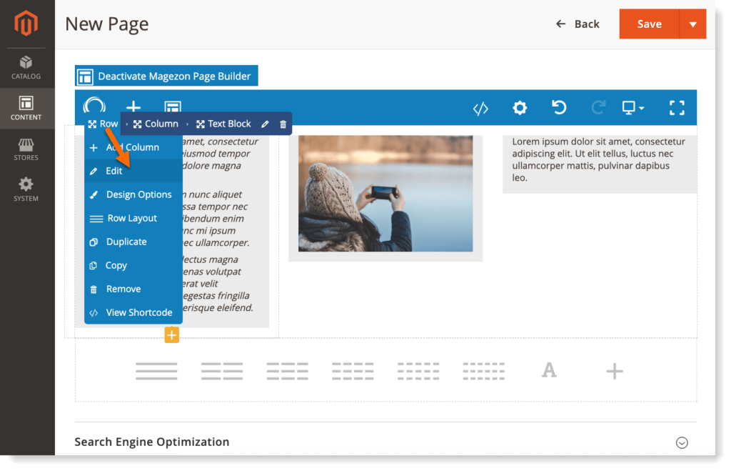 Open row settings