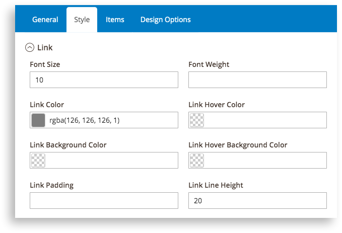 Small links settings - Style