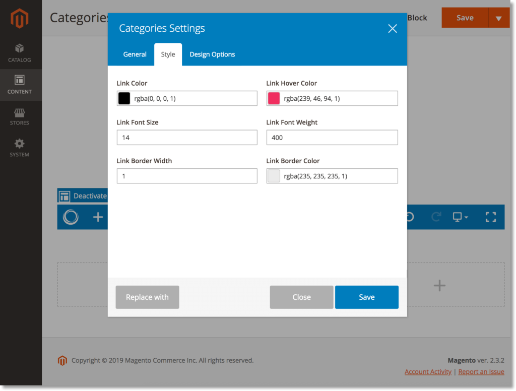 Categories element settings - Style tab