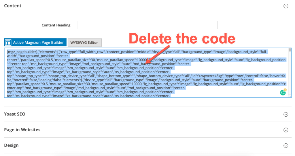 Delete code inside the Deactivate Tab