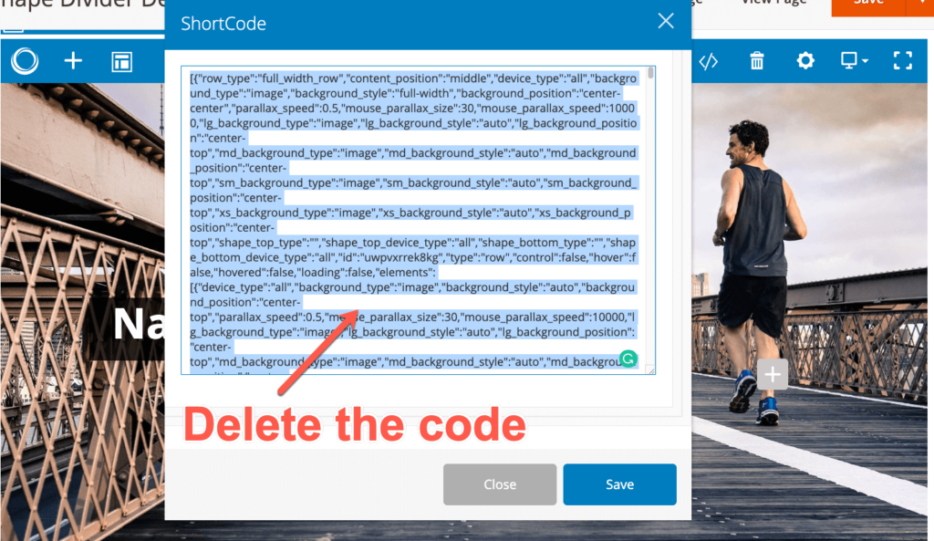 Delete code in the window