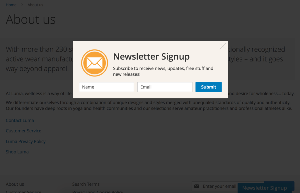 Popup form on frontend