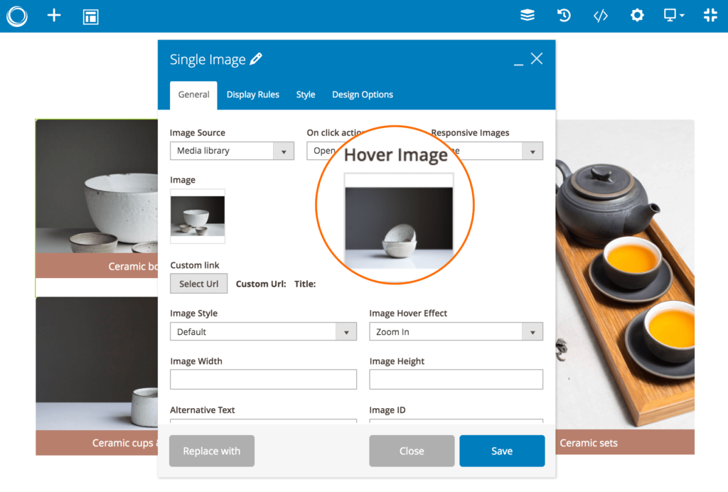 Magezon Page Builder - Single Image element - Add hover image
