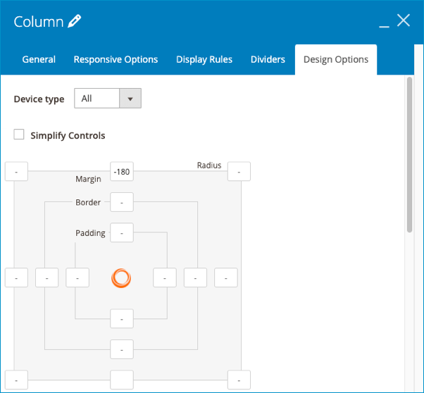 Turn the upper margin of the column into -180