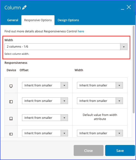 Customize the responsive options of other columns