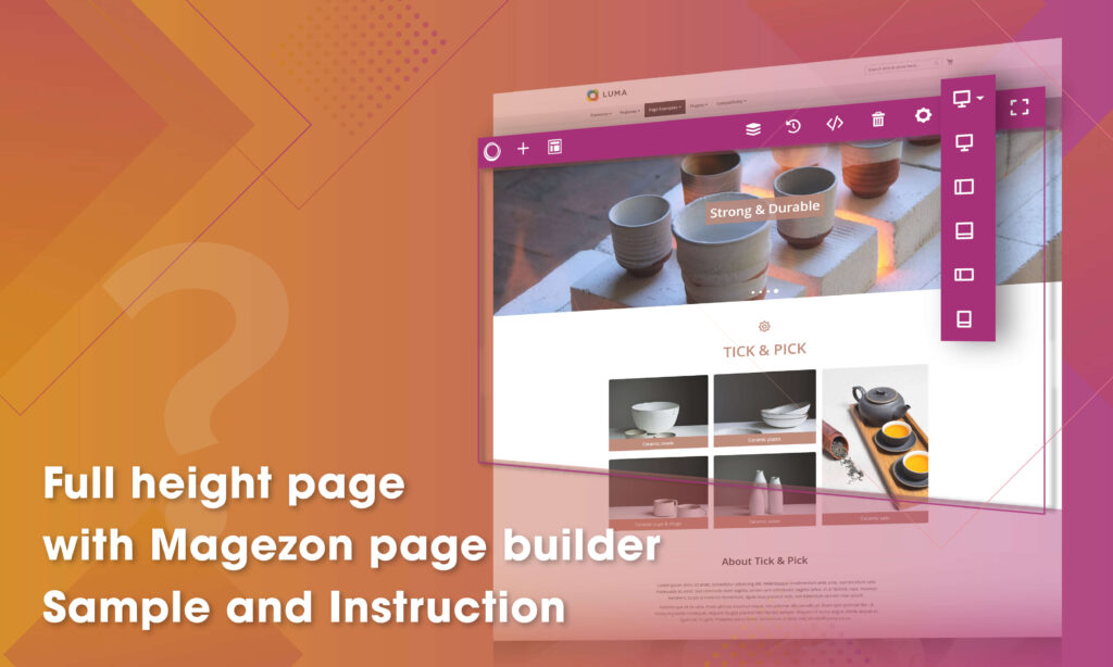 Full height page with Magezon page builder: Sample and Instruction