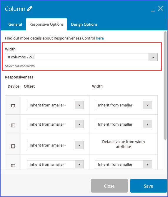 customize the responsive options of middle column