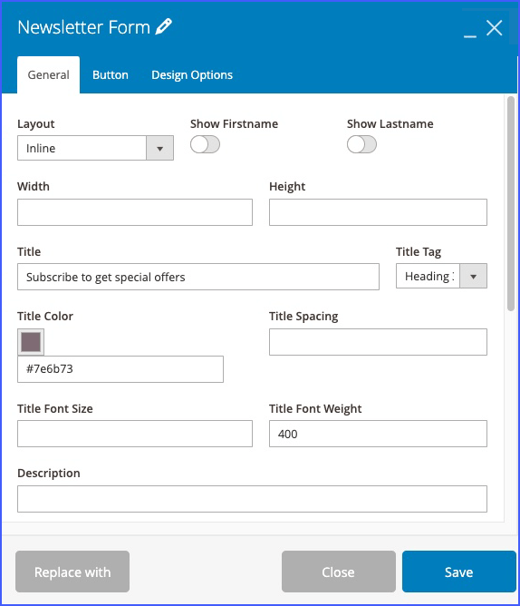 Customize newsletter form in the general tab