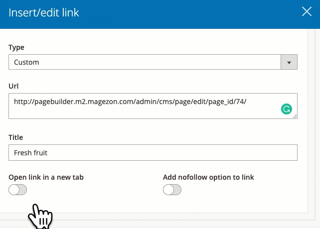 turn on toggles "open link in a new tab" and "add no follow option to link"