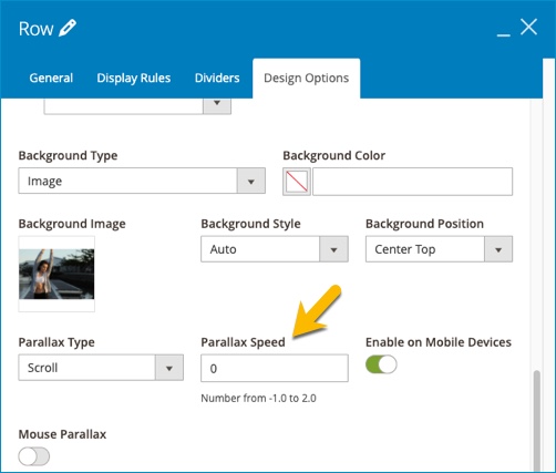 The design options setting of the first row