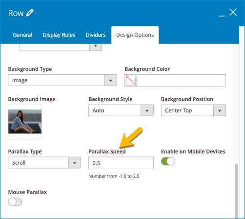 The design options setting of the second row