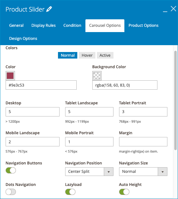 The Carousel Options setting of Product Slider 