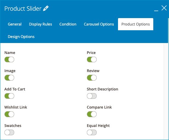 The Product Options setting of Product Slider