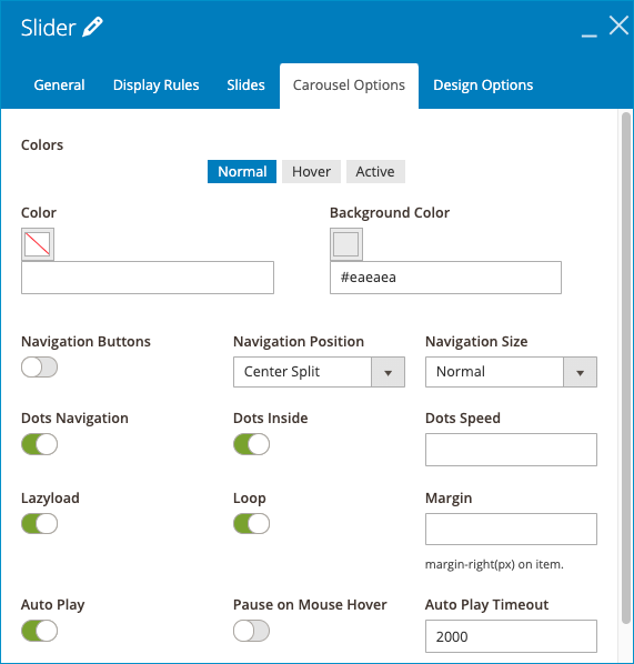 The Carousel Options setting of Slider 