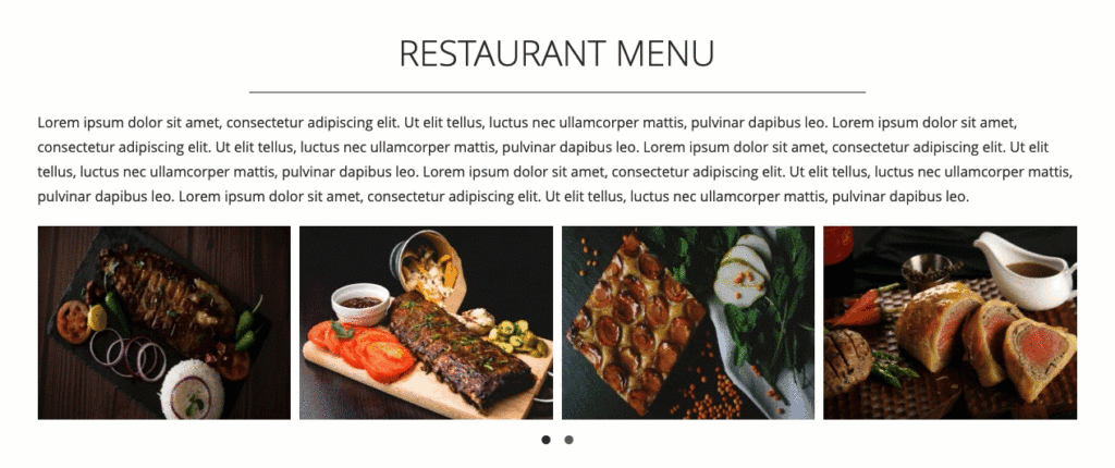 Restaurant Menu of restaurant landing page website