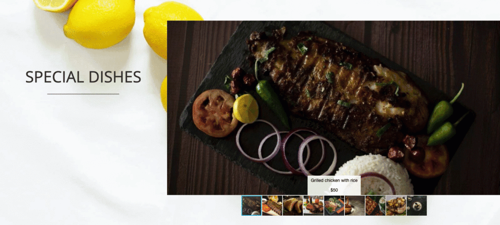 Special dish of restaurant landing page website