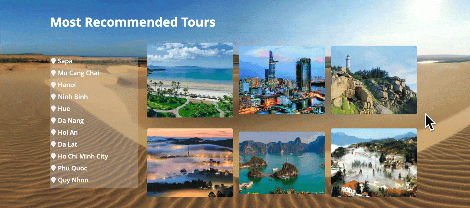 Most recommended tours in landing page for travel agency 