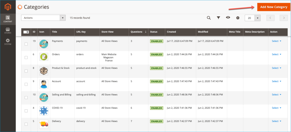 Add new category - magento 2 faq module