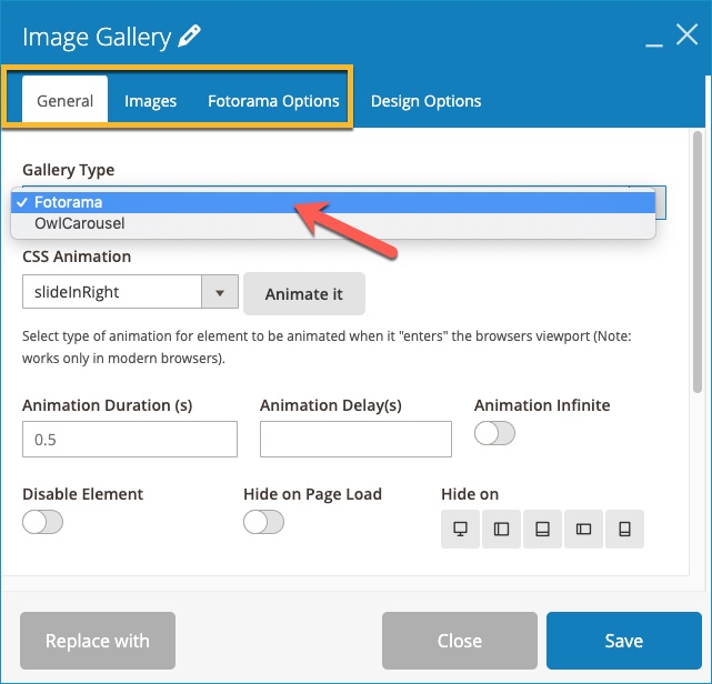 The setting of Image Gallery In Magezon Page Builder