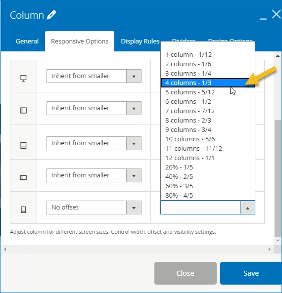 Change the column width setting for mobile portrait view into ⅓ 