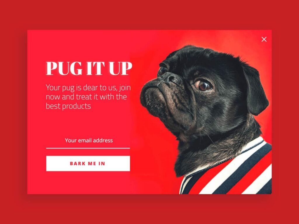 pug it up pop up in red color