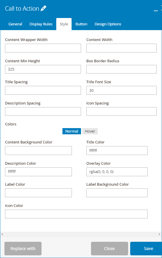 column 1 style setting tab