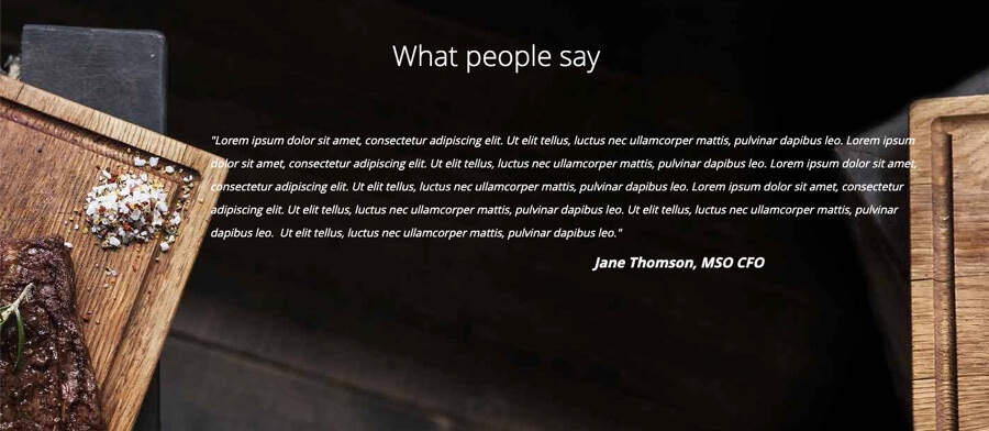 "What people say" section of restaurant landing page website