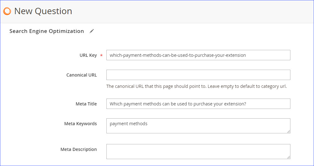 Specify the SEO - magento 2 faq extension